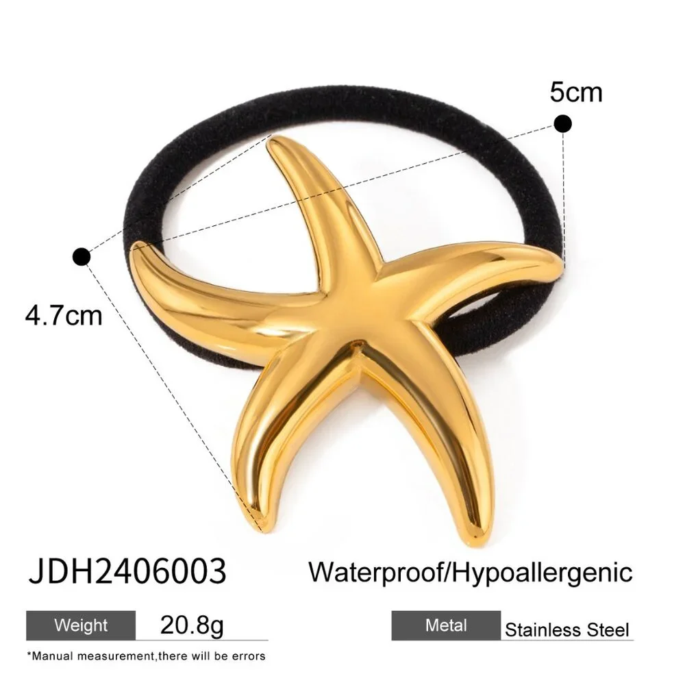 18K Gold Plated Glossy Starfish Ponytail Cuff Sleek Minimalist HairTie Accessory